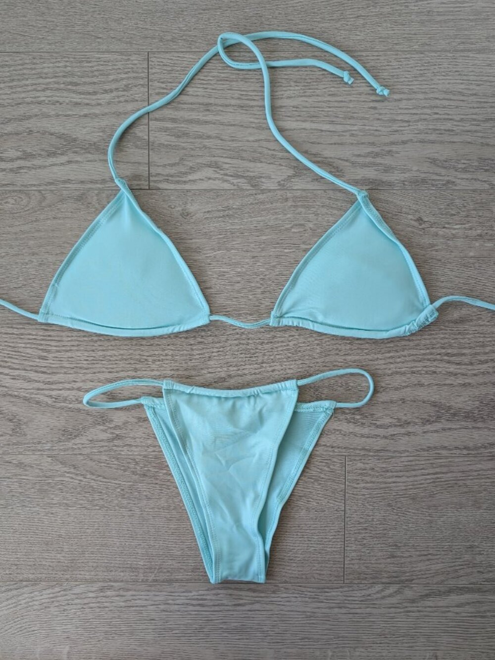 NWT Teal Aqua String Bikini Set | Triangle Halter | Thong | Medium